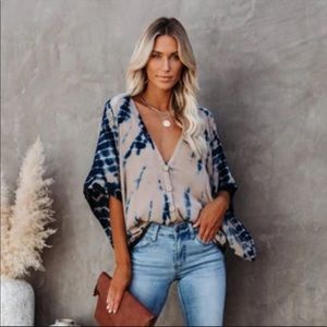 Vici Saline Tie Dye Button Down Kimono Top NWOT Small